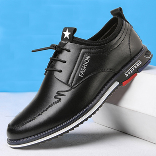 正品牌男鞋春季内增高真皮潮流百搭运动休闲透气镂空上班皮鞋男