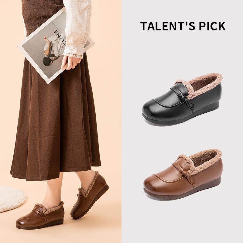 复古加绒单鞋女冬季新款中老年防滑保暖小皮鞋一脚蹬平底妈妈棉鞋,户外/登山/野营/旅行用品,其他户外鞋,淘宝优惠券,粉丝福利购,淘宝优惠卷