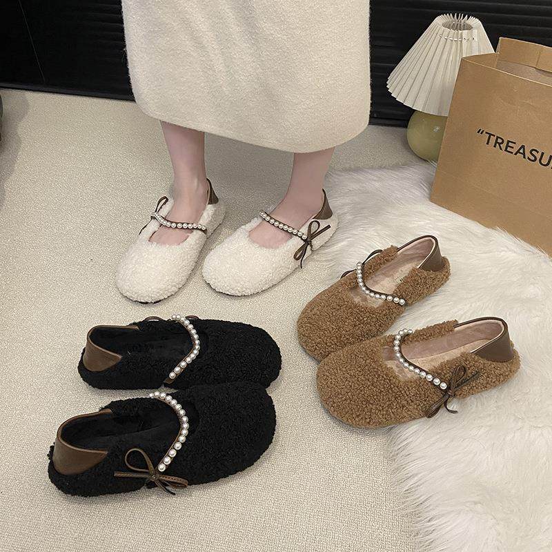 毛毛鞋女冬季新款外穿平底珍珠装饰2025韩版豆豆鞋一脚蹬仙女瓢鞋,户外/登山/野营/旅行用品,其他户外鞋,淘宝优惠券,粉丝福利购,淘宝优惠卷