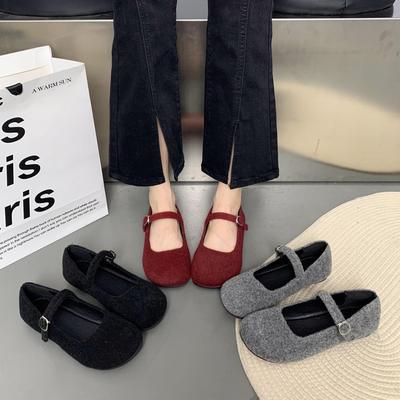 高级感洋气毛毛鞋女外穿新款秋冬法式复古气质平底玛丽珍单鞋
