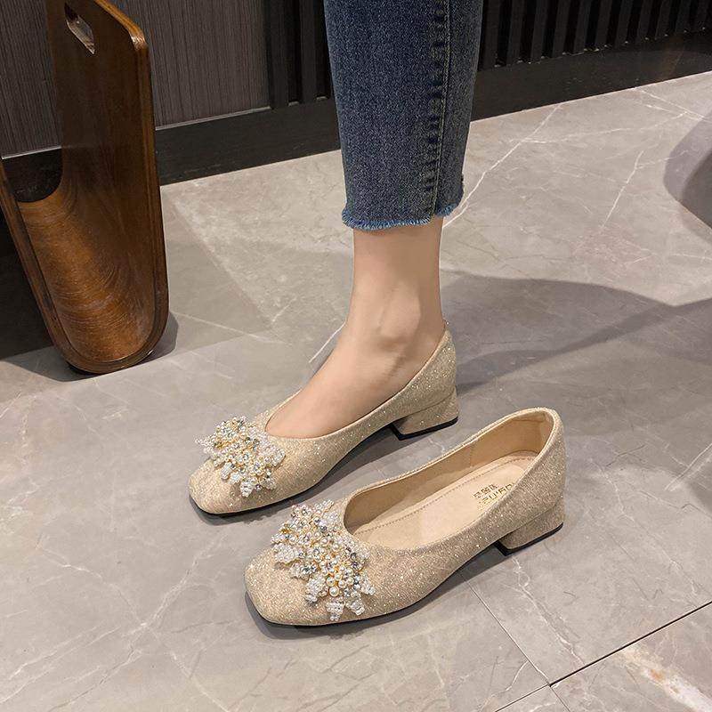 粗跟单鞋女春2025韩版仙女风配裙子带钻女鞋大码41一43方头豆豆鞋,户外/登山/野营/旅行用品,其他户外鞋,淘宝优惠券,粉丝福利购,淘宝优惠卷