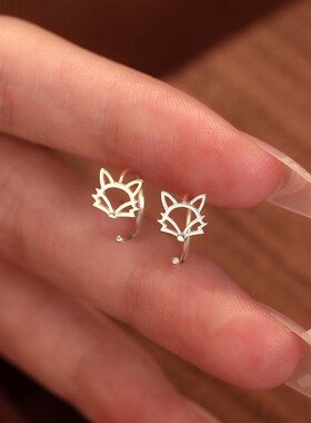 日系设计师topwhits银镂空狐狸耳钩女小众设计简约银养耳洗睡免摘