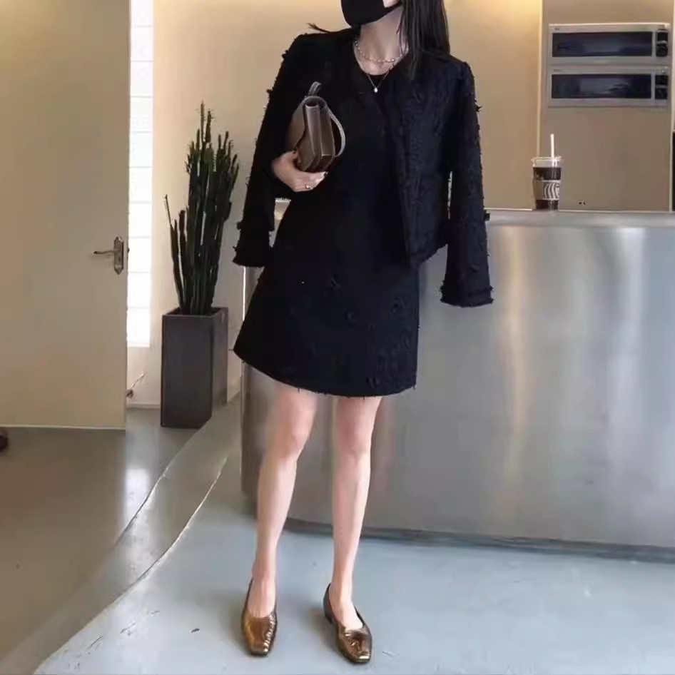 英系chrry koop新款洋气小香风时尚连衣裙搭配长袖外套女装