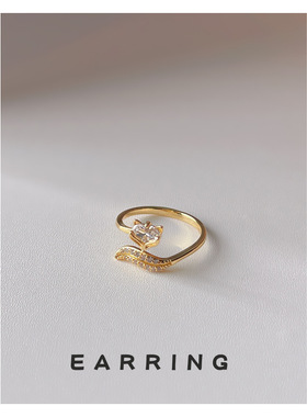 英系chrry koop铜微镶锆石镀14k狐狸开口可调节戒指 食指戒年