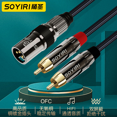 SOYIRI 卡农公转双莲花音频线 功放音响效果器卡农公对rca公连接音箱调音台梅花转接一分二无氧铜音频连接线