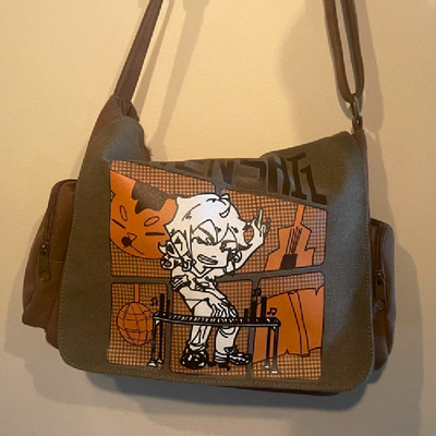 单肩斜挎帆布包时尚潮流漫画帆布包休闲包学生书包工作背包旅行包