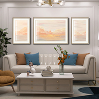 美式沙发背景墙轻奢三联画高档卡纸壁画客厅装饰画样板房暖色挂画