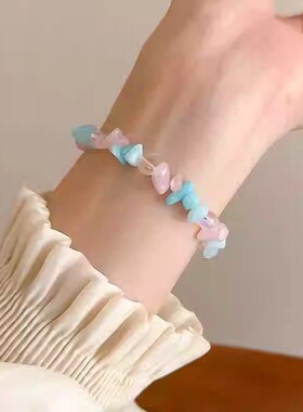 新中式粉蓝天然石串珠蝴蝶手链国潮爆款古风手串甜美少女手环配饰