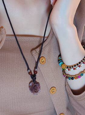 民族风吉象项链女情侣闺蜜新中式复古串珠编织手绳手饰品波西米亚