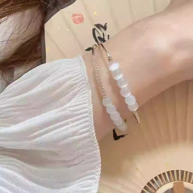 双层手镯猫眼法式高级图片