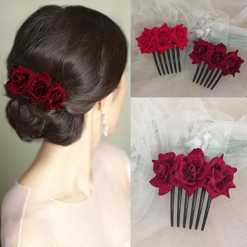 盘头妈妈发饰优雅气质结婚喜庆玫瑰花朵红色发梳头花插梳女,饰品/流行首饰/时尚饰品新,发饰,淘宝优惠券,粉丝福利购,淘宝优惠卷