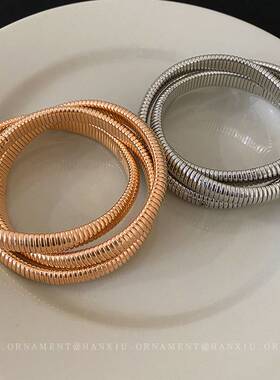 多层宽边弹力手镯欧美金属风个性手环小众气质设计感新款手饰