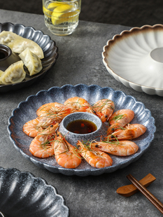 2025新款盘子带醋碟饺子盘陶瓷菜盘家用分格餐盘一体蘸料碟水饺盘