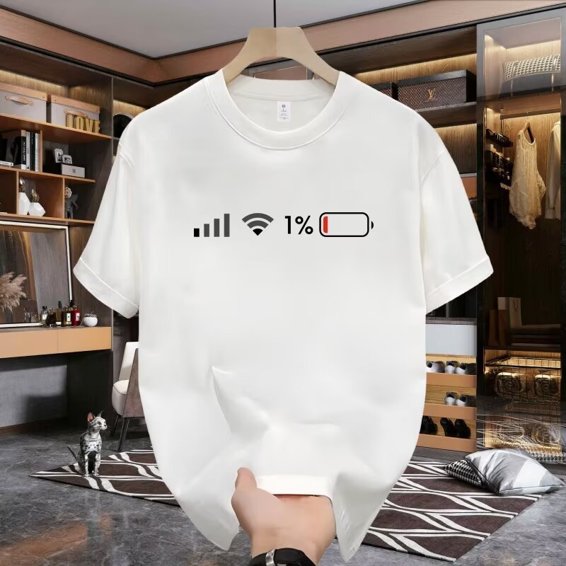 电量不足百分之一恤简约男女短袖夏季ins潮牌创意百搭上衣情侣装