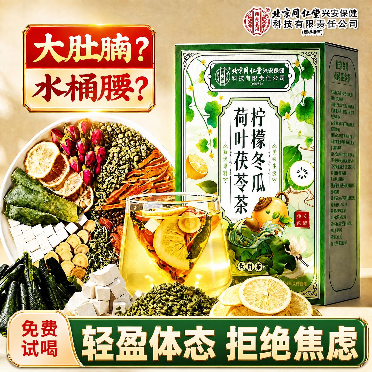 北京同仁堂冬瓜荷叶茶女士刮油代谢官方旗舰陈皮茯苓养生茶薄荷zz