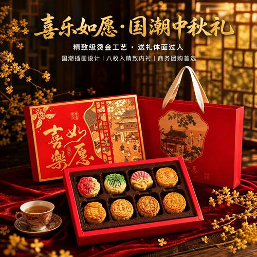 高端月饼礼盒中秋节流心五仁水果味官方蛋黄莲蓉送亲戚送员工UU9