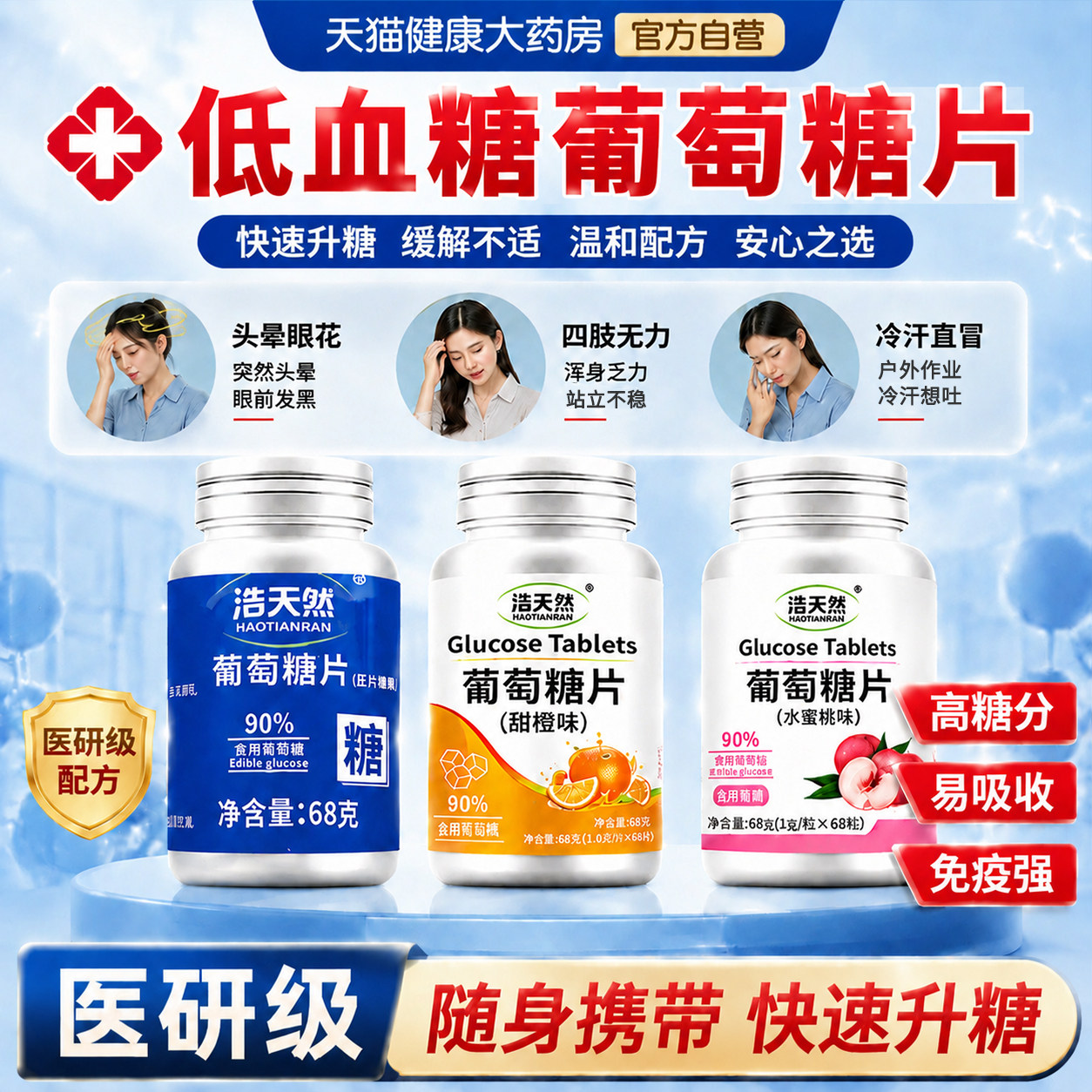 医研级低血糖专用葡萄糖片官方旗舰店独立包装高反军训头晕常备fg