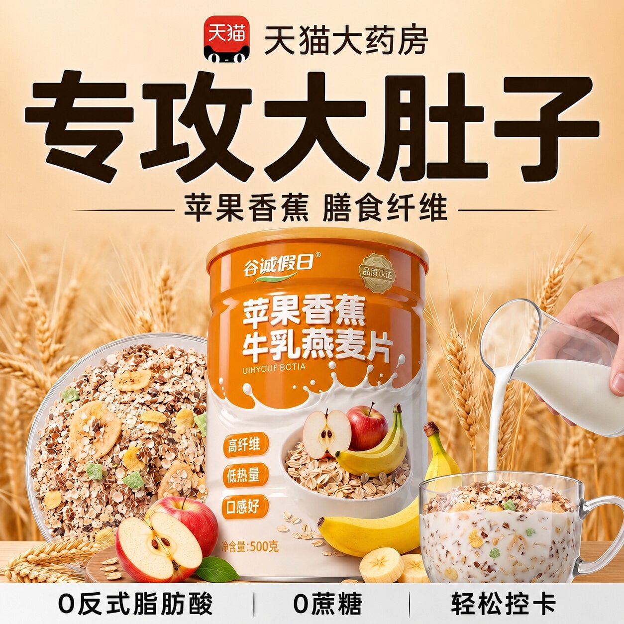 【官方正品】苹果香蕉牛乳燕麦片无糖低脂男士女士代餐易吞咽zz
