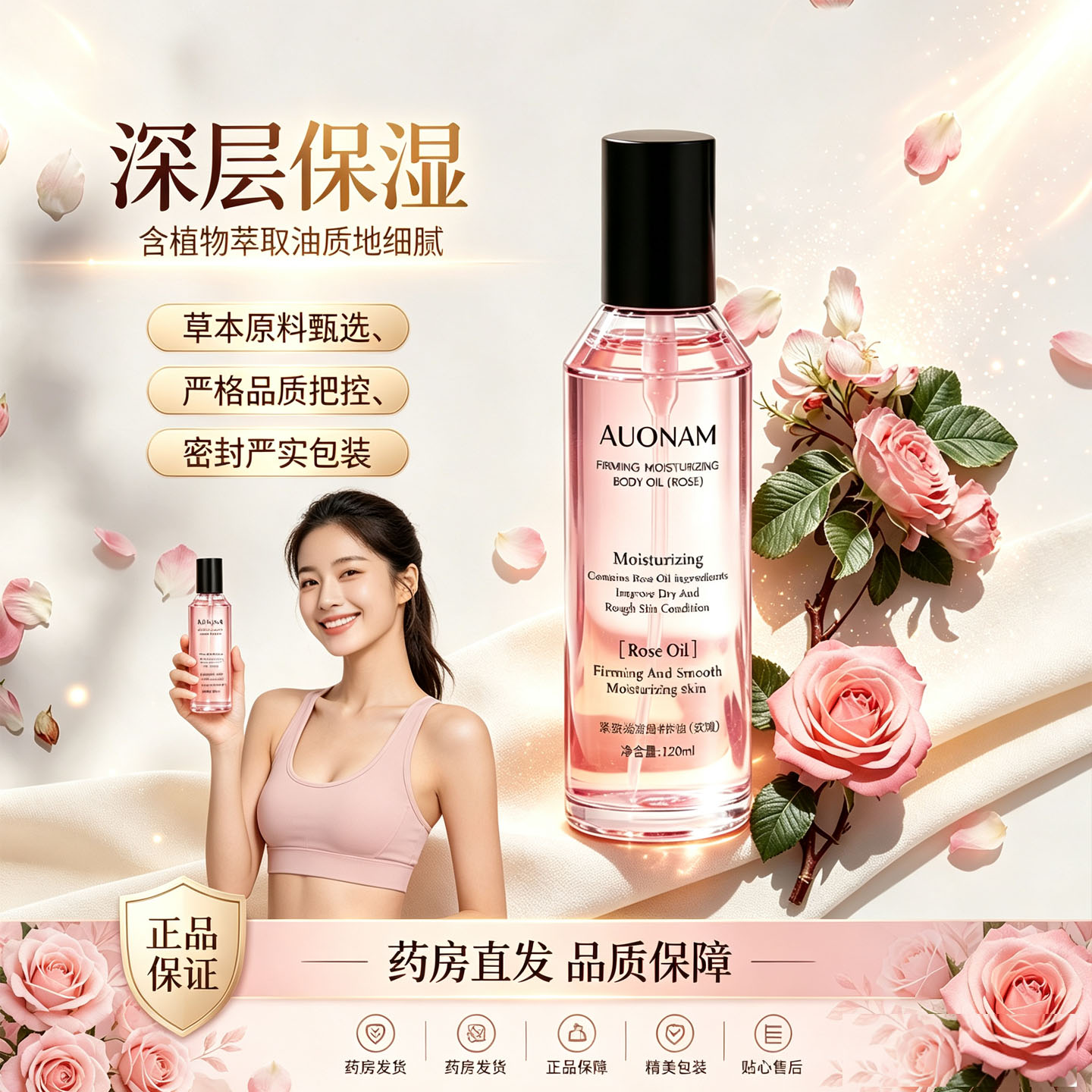 AUONAM澳楠紧致身体护理油滋润玫瑰官方旗舰店正品保湿精华油3XP图片