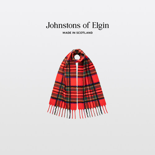【6期免息】Johnstons of Elgin 秋冬格纹羊毛丝绸混纺围巾 礼盒