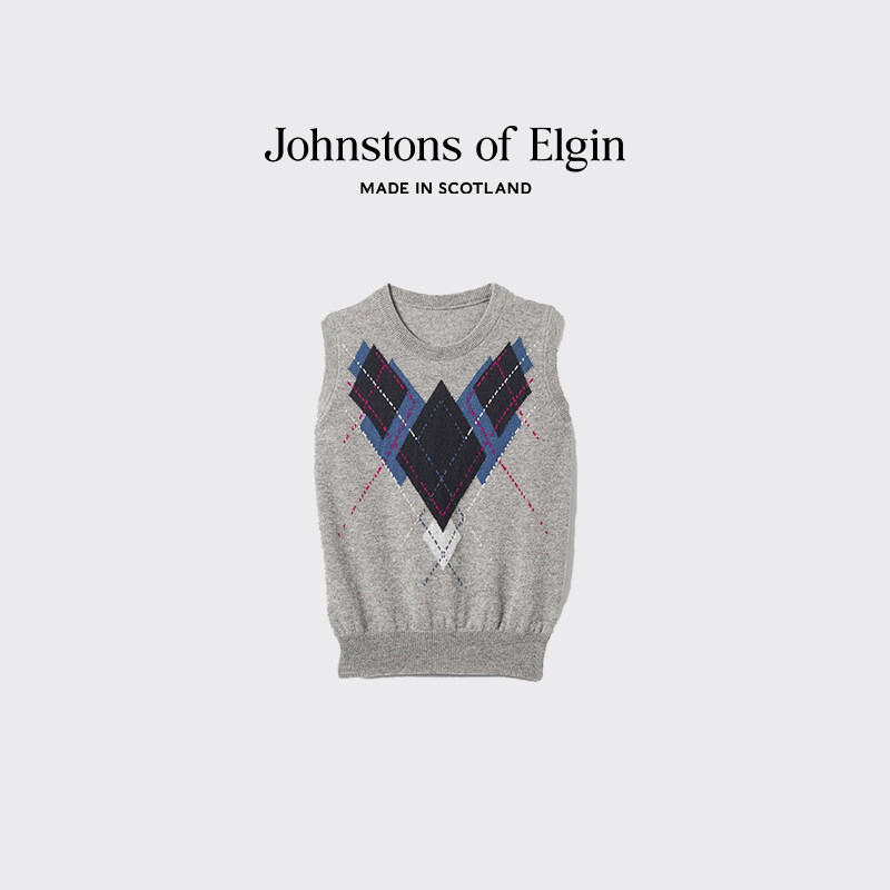 【3期免息】Johnstons of Elgin双股纤巧菱格纹圆领羊绒背心女装