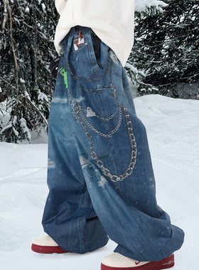 pomt仿牛仔风格宽松滑雪裤