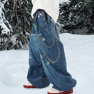 pomt品牌潮流滑雪裤 仿牛仔印花宽松滑雪裤 男女同款 风格 2L自由式