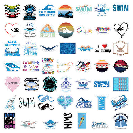 50张新款卡通游泳运动涂鸦贴纸手机行李箱笔记本吉他电脑装饰贴画
