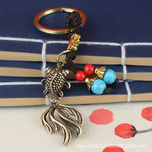 新款黄铜活动金鱼钥匙扣挂件鲤鱼跃龙门年年有余吊坠礼物地摊