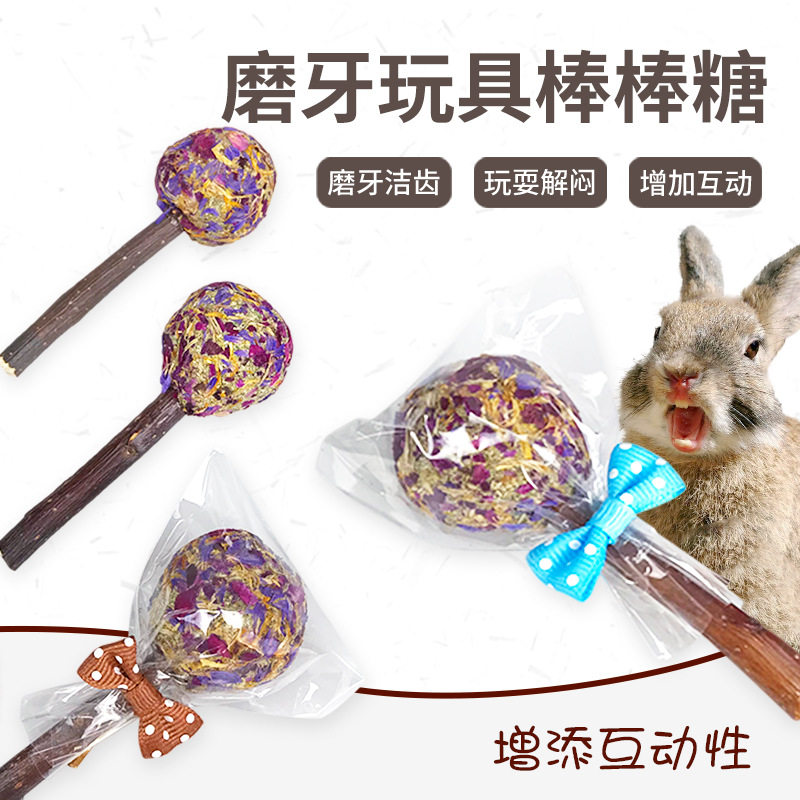 兔子磨牙棒棒糖花瓣草球草饼豚鼠龙猫苹果枝咬木棒宠物兔玩具