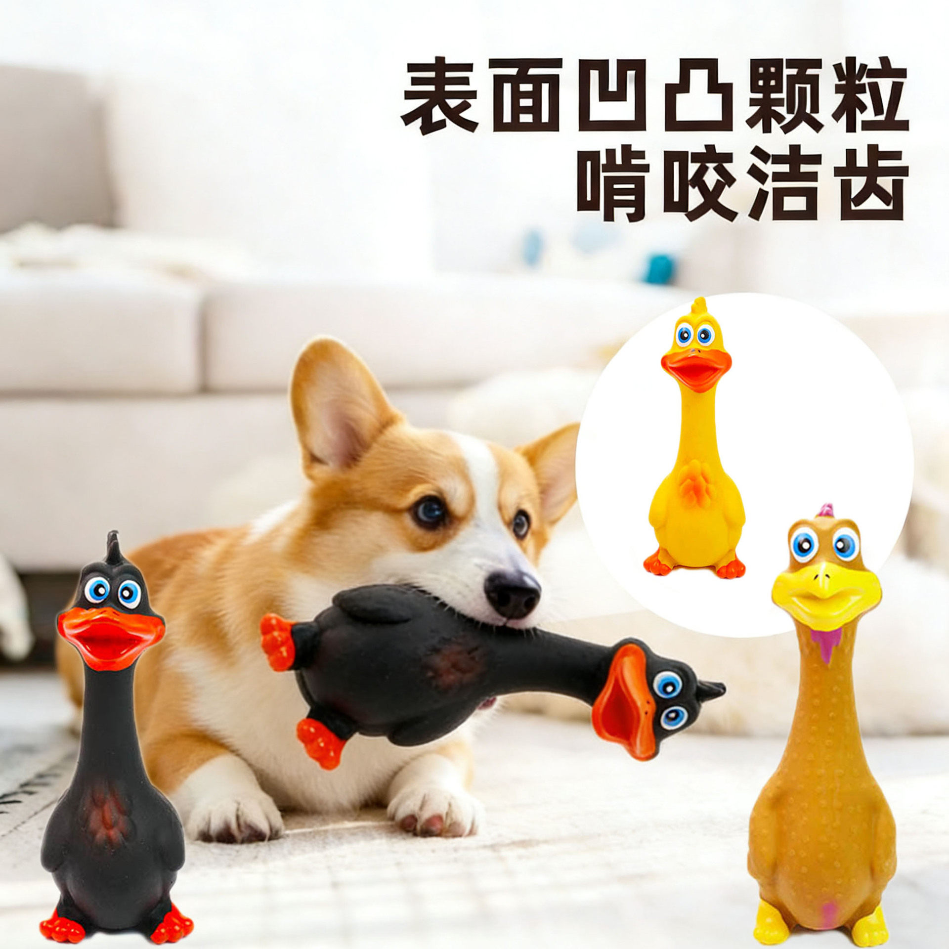 狗狗乳胶发声鸡玩具站立怪叫鸭犬类磨牙训练宠物用品泰迪