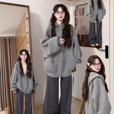 百搭学院风宽松针织连帽