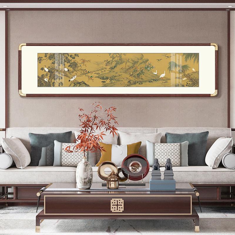 沈铨百鸟朝凤图客厅装饰画横幅实木中式国画名画沙发背景墙挂画