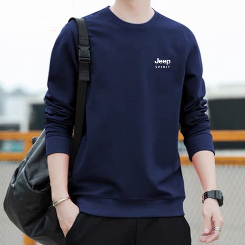 JEEP吉普纯棉卫衣男士春秋季打底衫2025新款长袖T恤加绒运动上衣