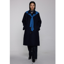ICYNESS【Cluél杂志款】藏青色羊毛法式A字长款大衣显瘦气质外套