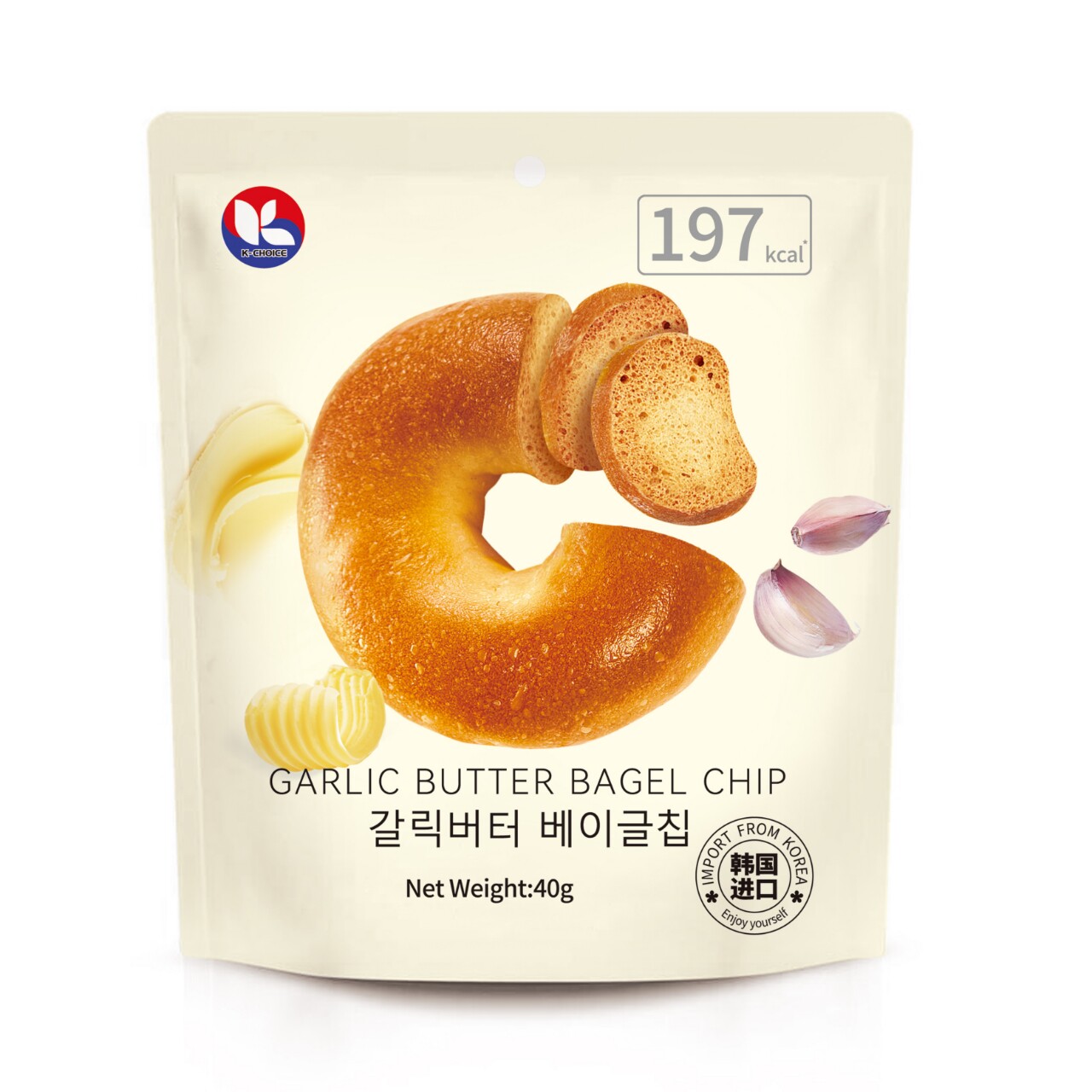K-CHOICE蒜香黄油贝果片膨化小零食饼干韩国进口网红超市特色袋装