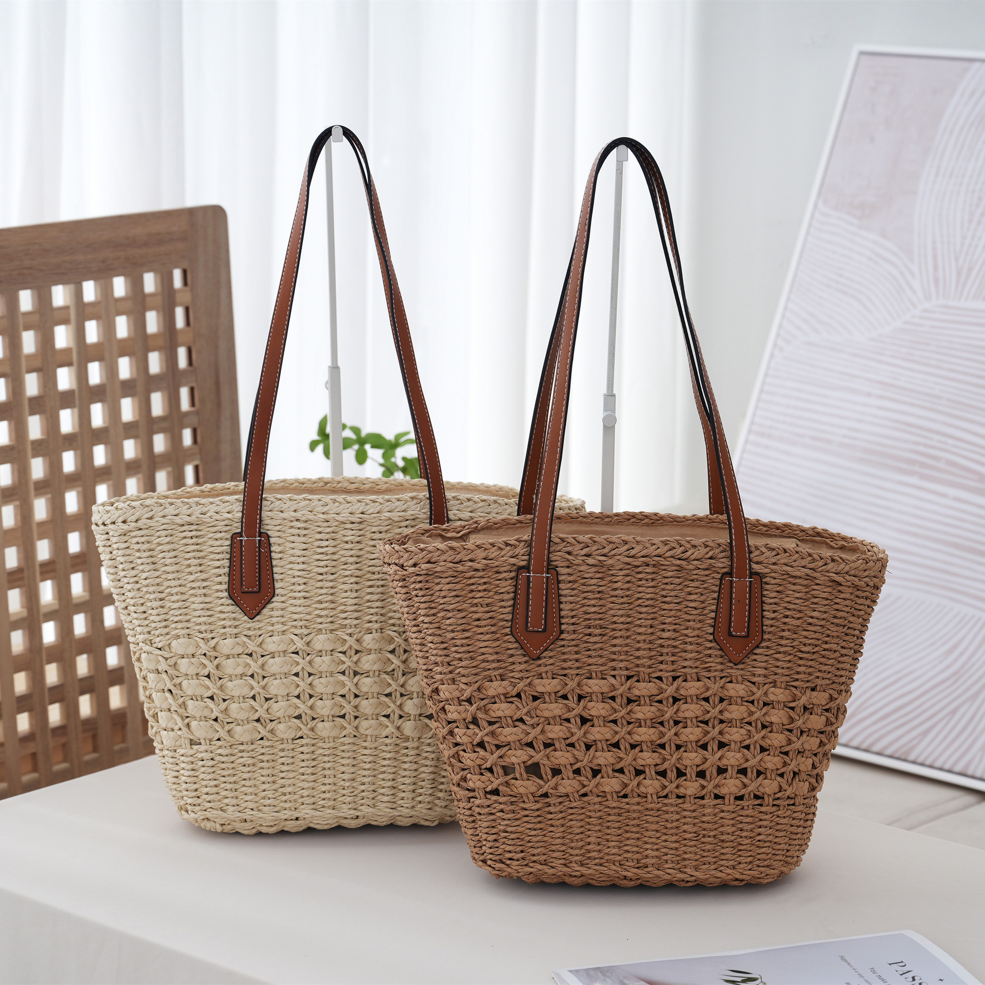 草编包女士手提斜挎包包春夏款编织包沙滩包托特包度假旅游休闲包