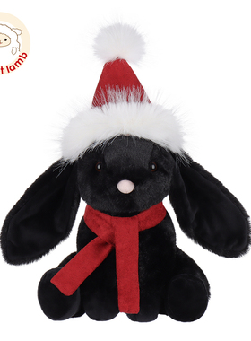 Apricot lamb圣诞黑色小兔玩偶睡觉抱毛绒玩具安抚娃娃抱枕公仔