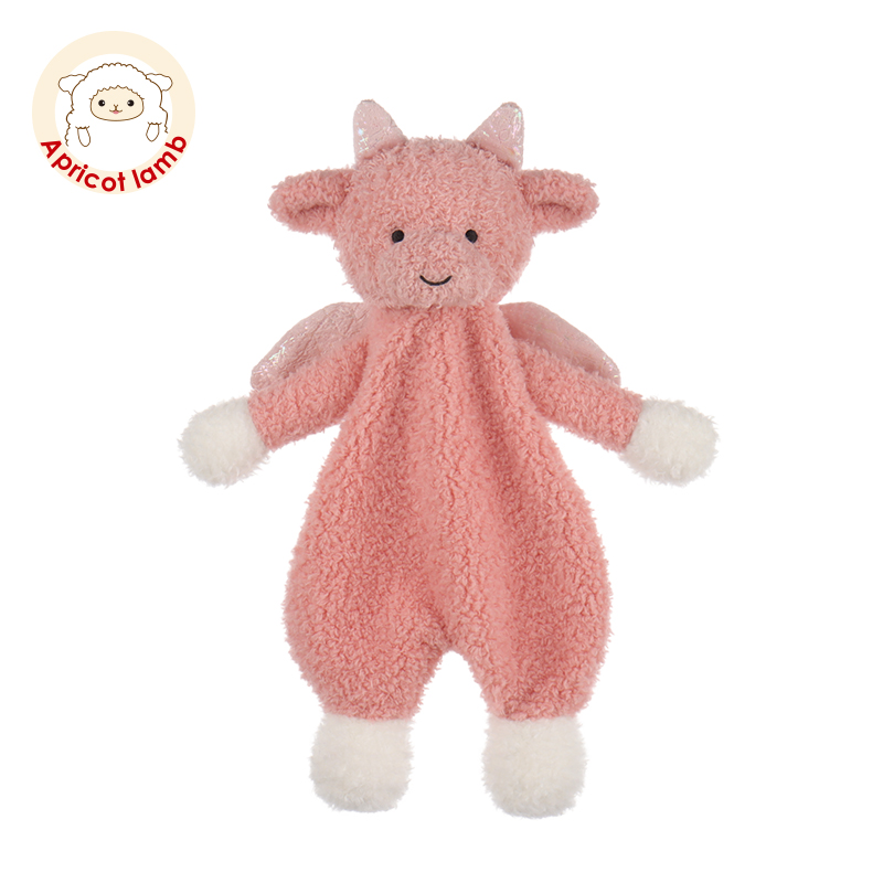 Apricot Lamb粉色人形小龙安抚巾婴儿可入口宝宝睡眠安抚毛绒玩具