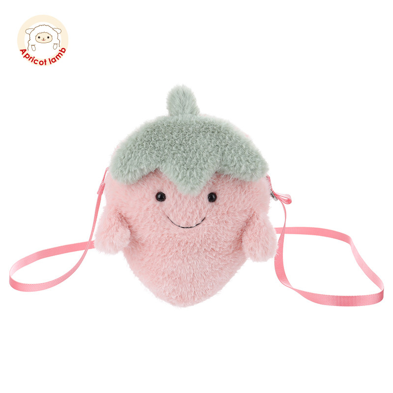 Apricot Lamb草莓单肩包可爱儿童背包生日礼物柔软毛绒斜挎包送礼
