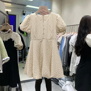 NC edition连衣裙女设计感小众泡泡袖a字裙新款显瘦小香风连身裙