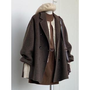 加绒西装呢子大衣女短款秋冬季新款毛呢外套小个子韩系感