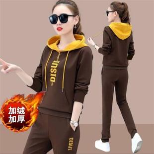 374#休闲运动服套装女秋冬季2025新款宽松连帽加厚加绒卫衣两件套