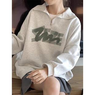 美式半拉链正肩polo领山东即墨薄款卫衣女春秋季2025新款上衣