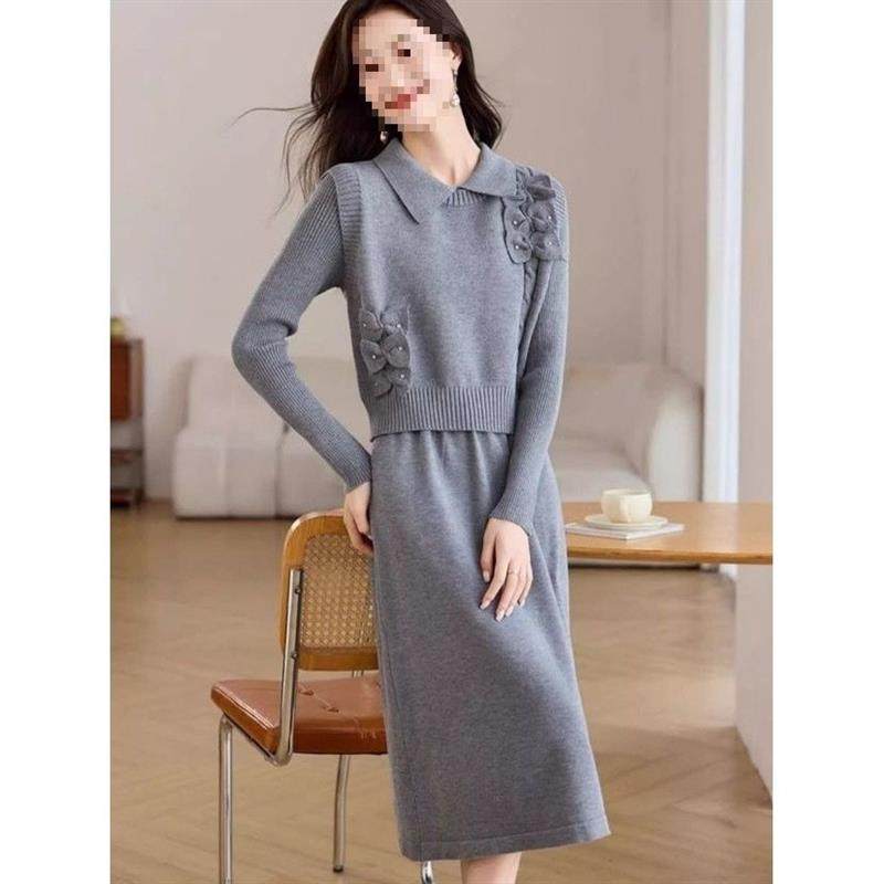毛衣套装两件套连衣裙秋冬季新款2025气质女针织马甲套装裙子穿搭