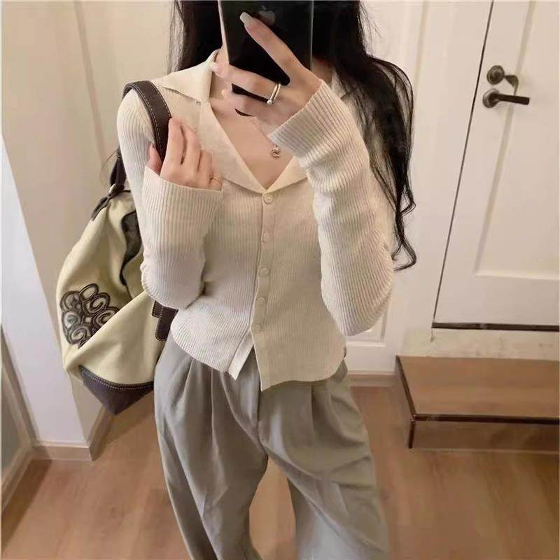 polo领针织开衫内搭长袖上衣打底衫2025新款早秋薄款外搭v领毛衣