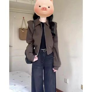 2025秋冬季外套女新款感棕色短款夹克上衣初秋美拉德百搭潮女
