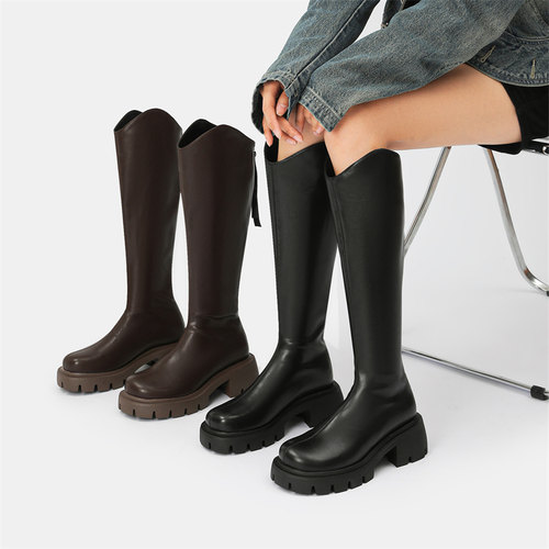 吉步厚底骑士靴长筒靴