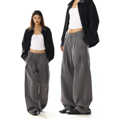 美式复古立体褶皱设计感西裤