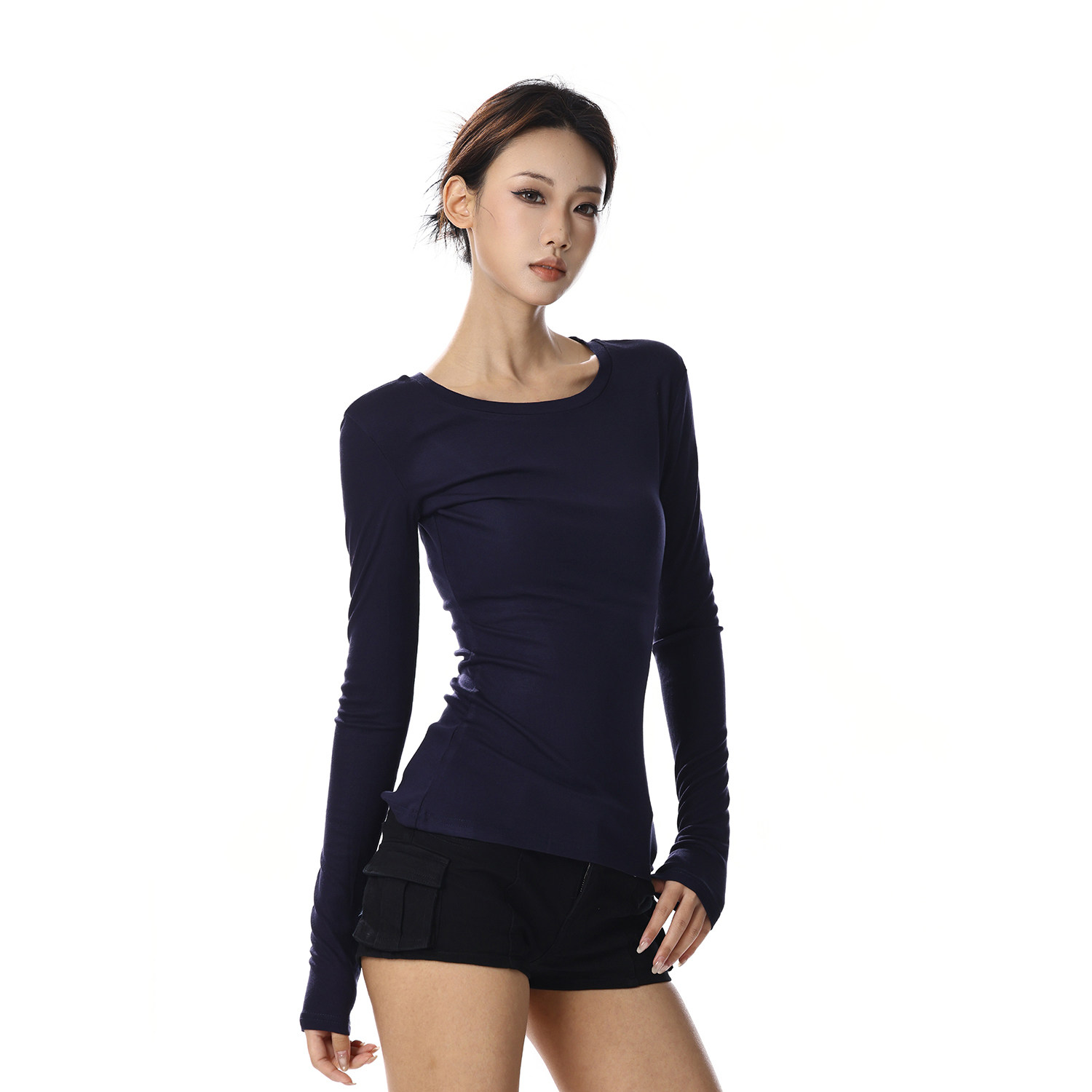 美式复古U领简约正肩长袖t恤女修身内搭显瘦低领打底衫辣妹上衣,女装/女士精品,T恤,淘宝优惠券,粉丝福利购,淘宝优惠卷